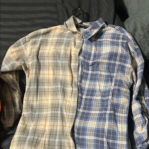 Forever 21 Plaid Long Sleeve Dress - Blue and Tan